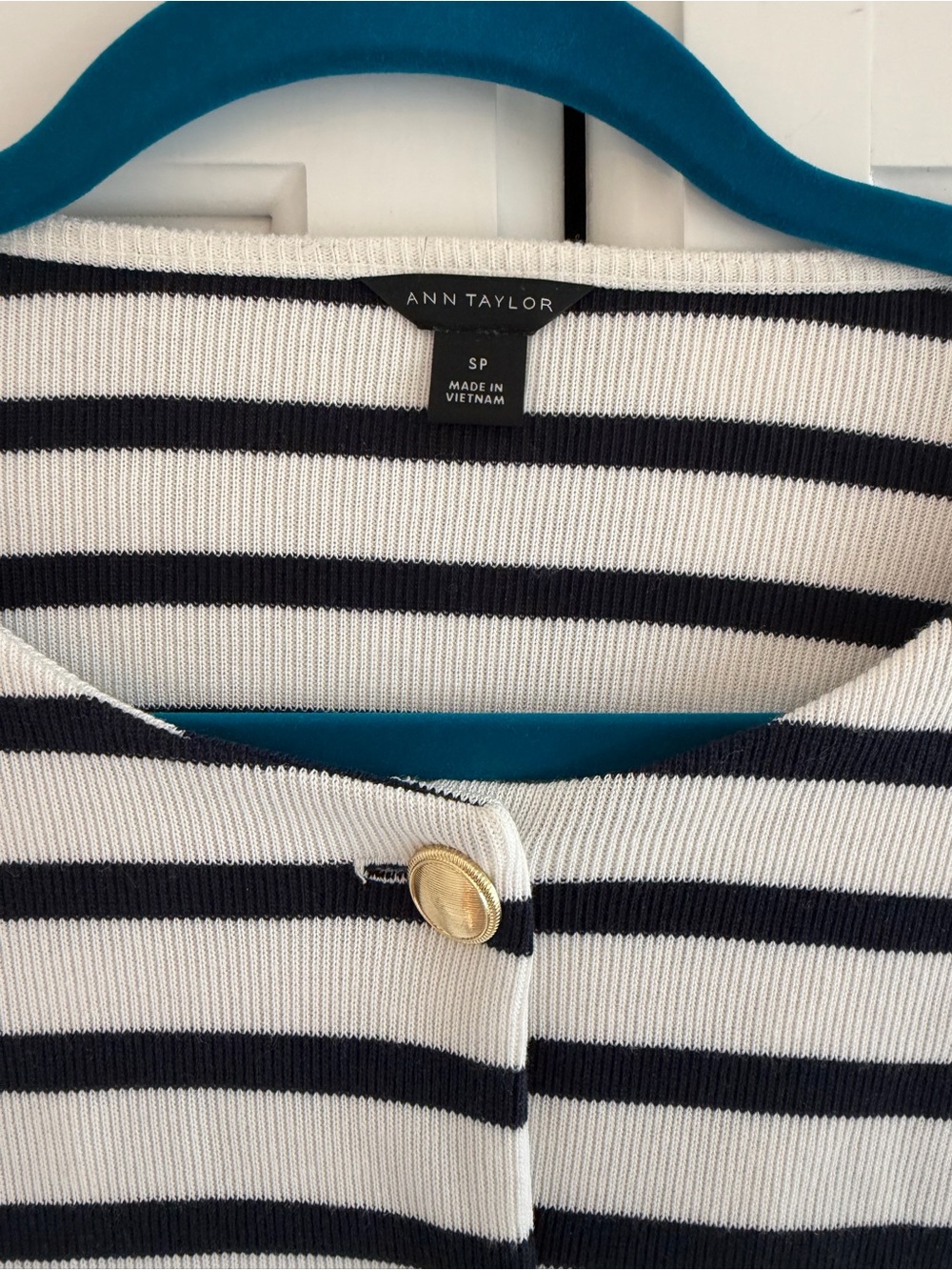 Ann Taylor Black and White Striped Crew Cardigan - Picture 4 of 5